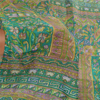 Sanskriti Vintage Sarees Indian Green 100% Pure Silk Printed Sari Craft Sustainable Fabric