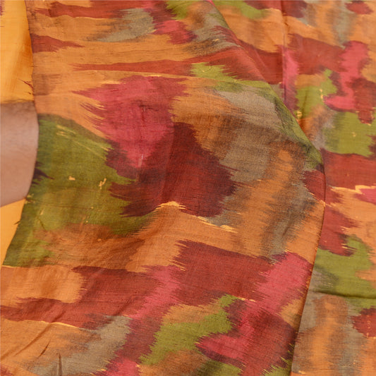 Sanskriti Vintage Sarees Yellow Abstract Printed Pure Silk Sari 5YD Craft Sustainable Fabric