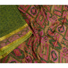 Sanskriti Vintage Sarees Green Pure Silk Printed Sari Zari Border Craft Sustainable Fabric