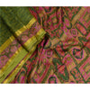 Sanskriti Vintage Sarees Green Pure Silk Printed Sari Zari Border Craft Sustainable Fabric