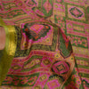 Sanskriti Vintage Sarees Green Pure Silk Printed Sari Zari Border Craft Sustainable Fabric