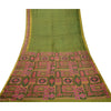 Sanskriti Vintage Sarees Green Pure Silk Printed Sari Zari Border Craft Sustainable Fabric