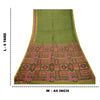 Sanskriti Vintage Sarees Green Pure Silk Printed Sari Zari Border Craft Sustainable Fabric