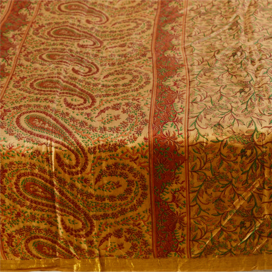 Sanskriti Vintage Sarees Caramel Pure Silk Printed Zari Border Sari Craft Sustainable Fabric