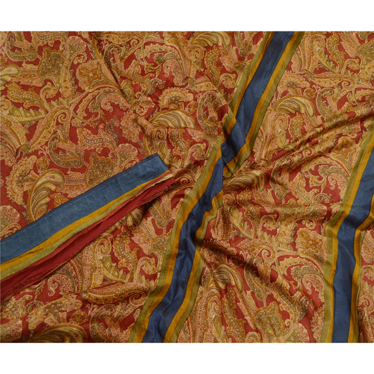 Sanskriti Vintage Sarees From India Red Printed Pure Silk Sari 5yd Craft Sustainable Fabric