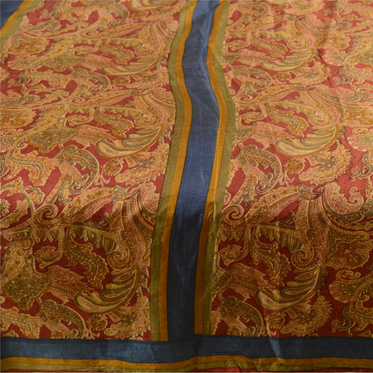 Sanskriti Vintage Sarees From India Red Printed Pure Silk Sari 5yd Craft Sustainable Fabric