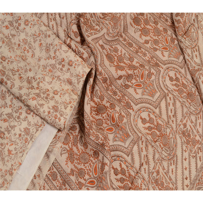 Sanskriti Vintage Sarees Ivory 100% Pure Silk Printed Sari Floral Craft Sustainable Fabric