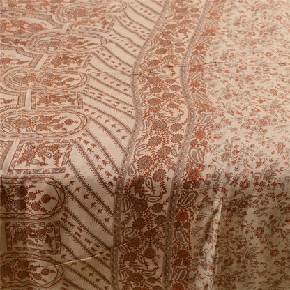Sanskriti Vintage Sarees Ivory 100% Pure Silk Printed Sari Floral Craft Sustainable Fabric
