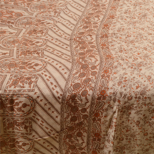 Sanskriti Vintage Sarees Ivory 100% Pure Silk Printed Sari Floral Craft Sustainable Fabric