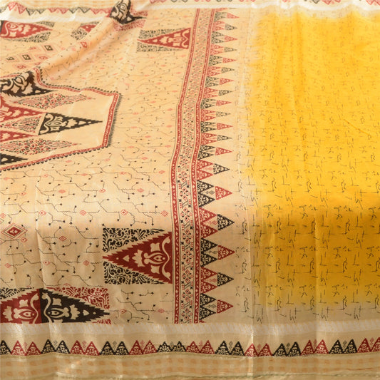 Sanskriti Vintage Sarees From Indian Yellow Pure Silk Printed Sari Craft Sustainable Fabric