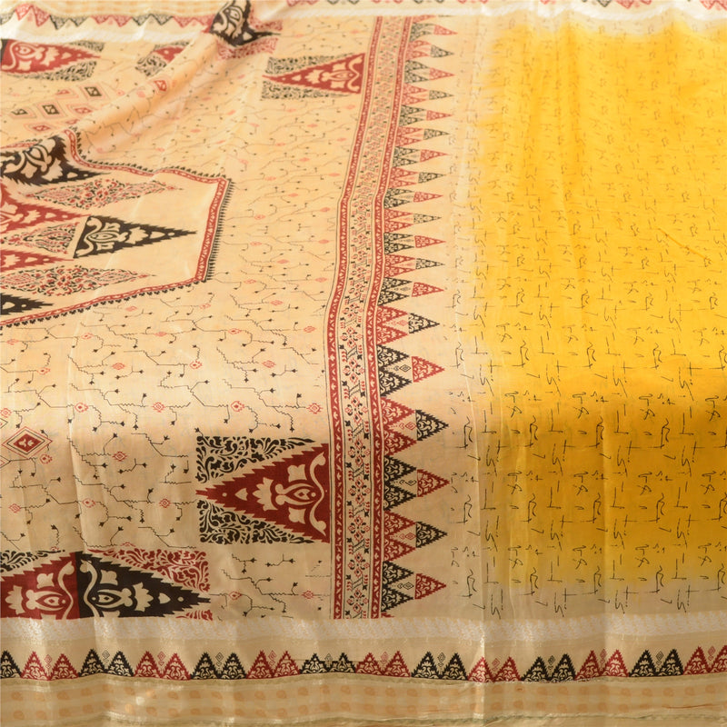 Sanskriti vintage sarier fra indisk gul ren silketrykt sari håndværk bæredygtigt stof