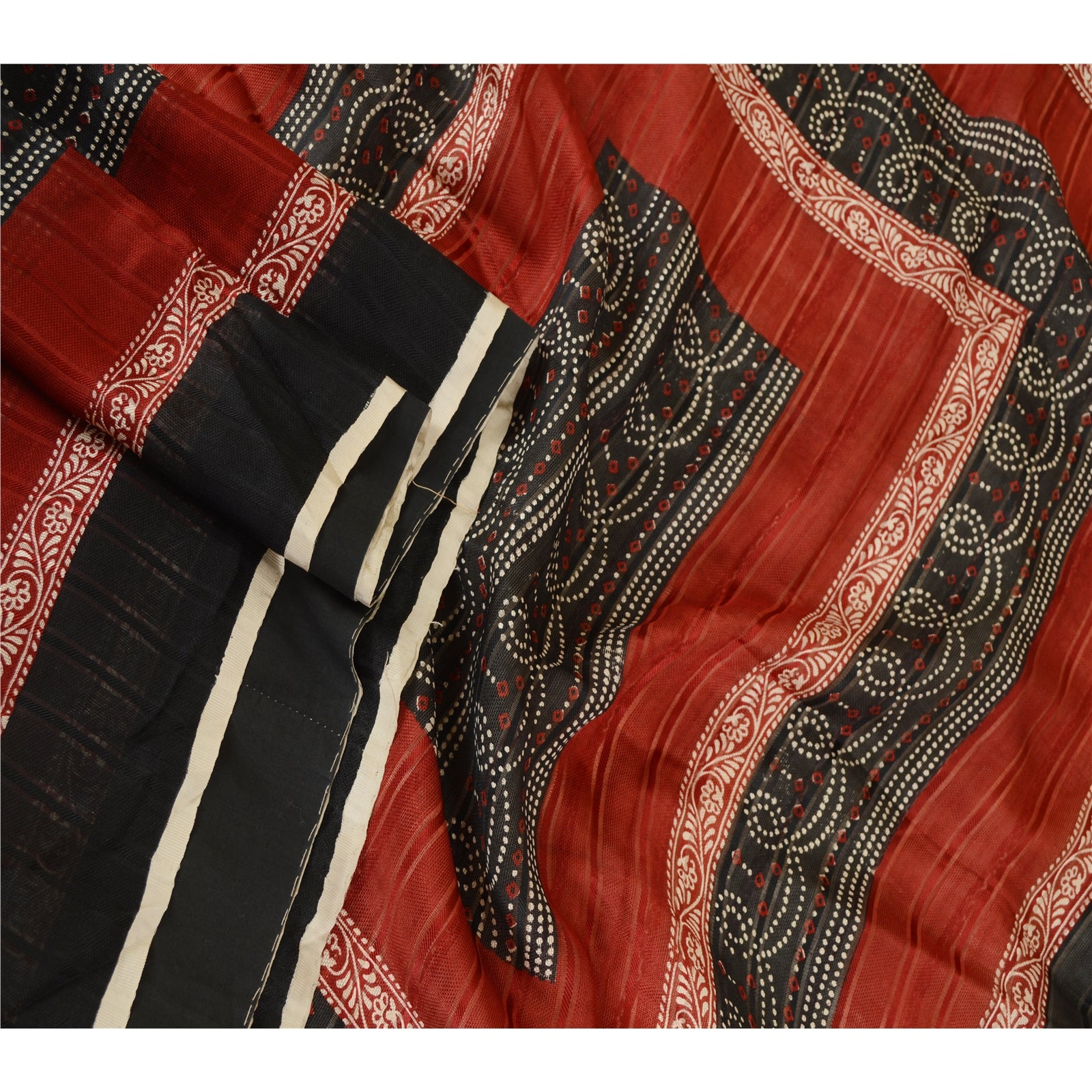 Sanskriti Vintage Sarees Cream Hand Block Printed Pure Silk Sari Craft Sustainable Fabric