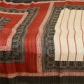 Sanskriti Vintage Sarees Cream Hand Block Printed Pure Silk Sari Craft Sustainable Fabric