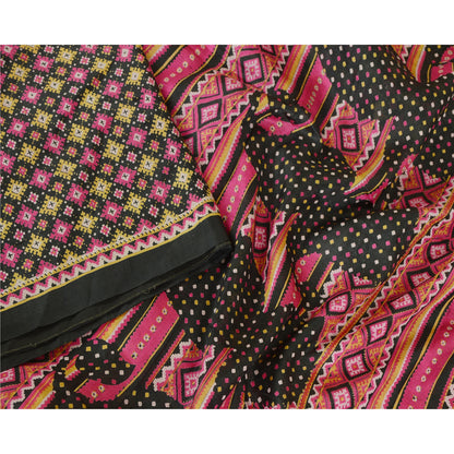 Sanskriti Vintage Sarees Black Quilting FeltingCraft Sustainable Fabric Pure Silk Print Sari
