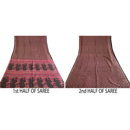 Sanskriti Vintage Sarees Black Quilting FeltingCraft Sustainable Fabric Pure Silk Print Sari