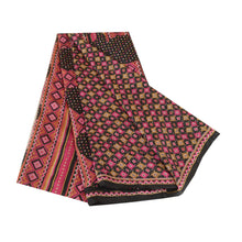 Load image into Gallery viewer, Sanskriti Vintage Sarees Black Quilting FeltingCraft Fabric Pure Silk Print Sari
