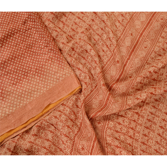 Sanskriti Vintage Sarees From India Dark Red Printed Pure Silk Sari Craft Sustainable Fabric