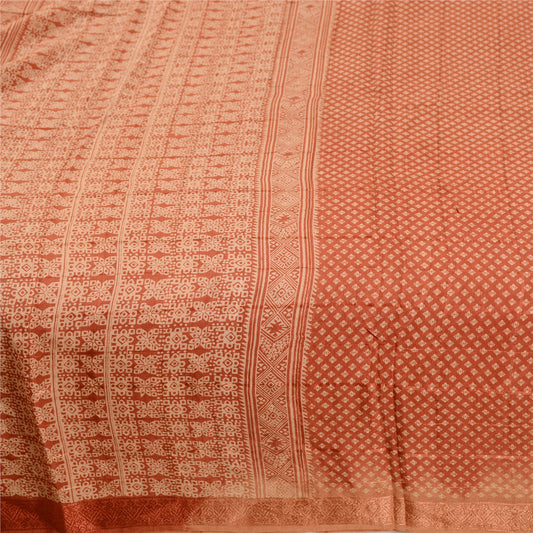 Sanskriti Vintage Sarees From India Dark Red Printed Pure Silk Sari Craft Sustainable Fabric