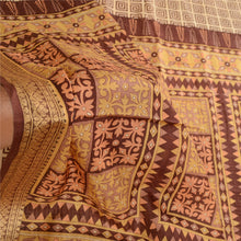 Load image into Gallery viewer, Sanskriti Vintage Sarees Brown Printed Pure Silk Zari Border Sari Craft Fabric
