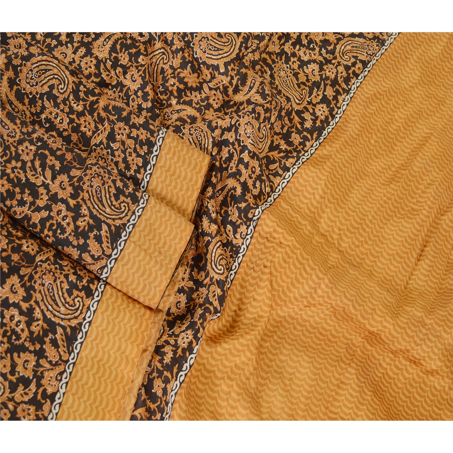 Sanskriti Vintage Sarees Indian Black 100% Pure Silk Printed Sari Craft Sustainable Fabric