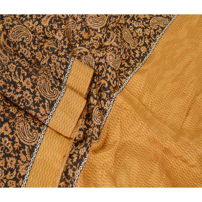 Sanskriti Vintage Sarees Indian Black 100% Pure Silk Printed Sari Craft Sustainable Fabric