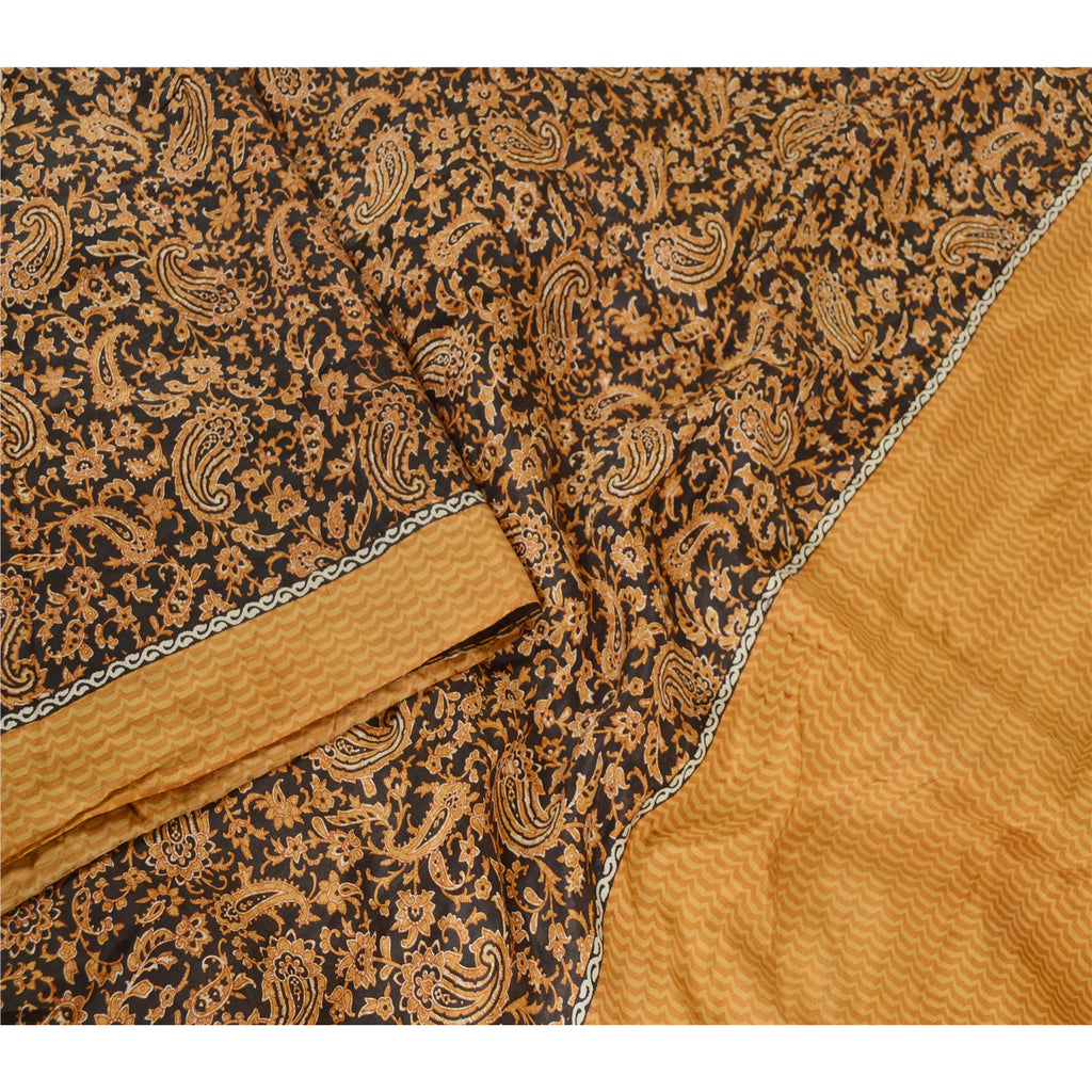 Sanskriti Vintage Sarees Indian Black 100% Pure Silk Printed Sari Craft Sustainable Fabric