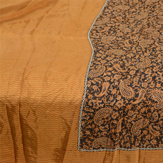 Sanskriti Vintage Sarees Indian Black 100% Pure Silk Printed Sari Craft Sustainable Fabric