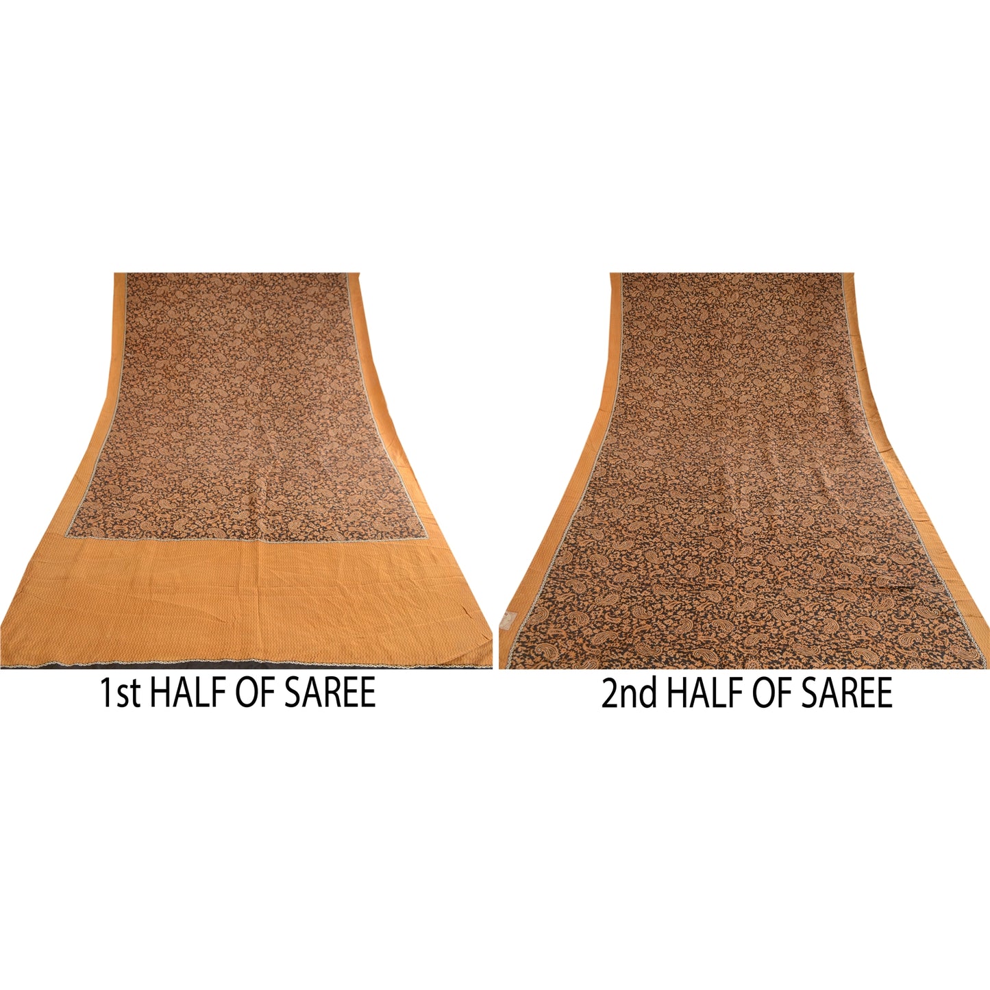 Sanskriti Vintage Sarees Indian Black 100% Pure Silk Printed Sari Craft Sustainable Fabric