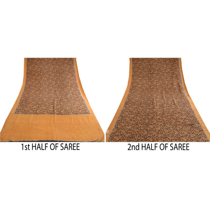 Sanskriti Vintage Sarees Indian Black 100% Pure Silk Printed Sari Craft Sustainable Fabric