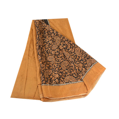 Sanskriti Vintage Sarees Indian Black 100% Pure Silk Printed Sari Craft Sustainable Fabric