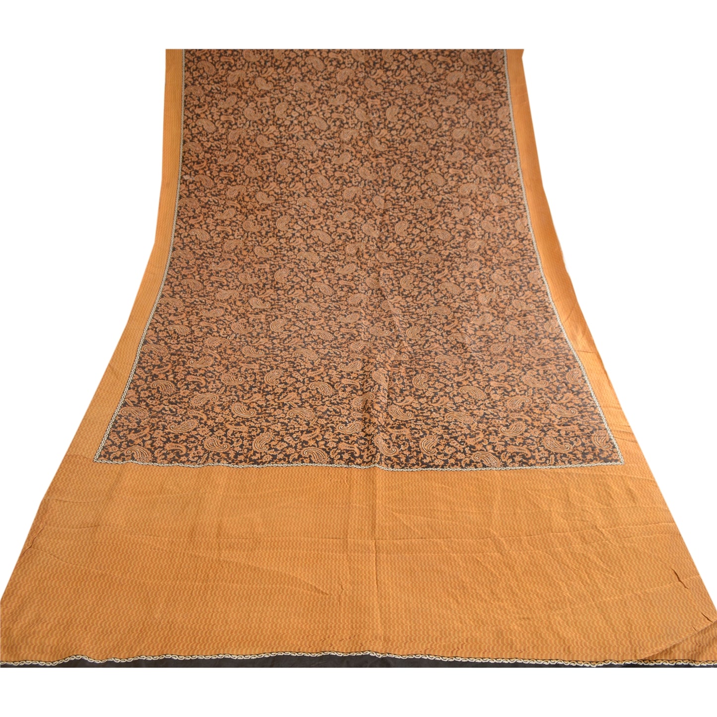 Sanskriti Vintage Sarees Indian Black 100% Pure Silk Printed Sari Craft Sustainable Fabric