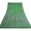 Sanskriti Vintage Sarees Green Warli Art Pure Silk Printed Sari 5yd Craft Sustainable Fabric