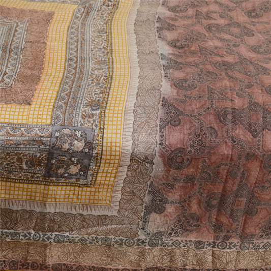 Sanskriti Vintage Sarees Brown Pure Silk Printed Sari Floral Soft Craft Sustainable Fabric