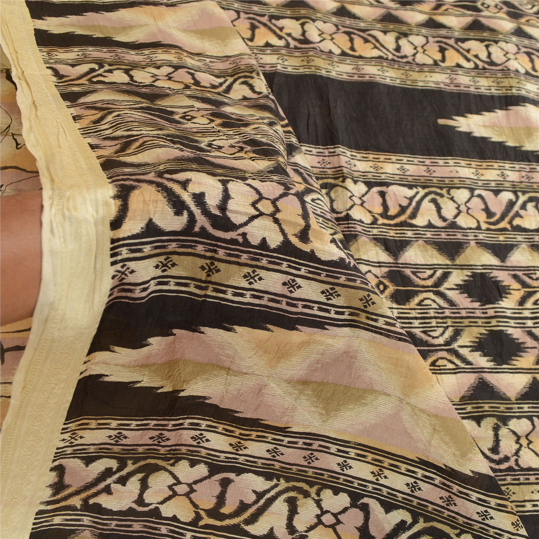 Sanskriti Vintage Sarees From India Multi Pure Silk Ikat Print Sari Craft Fabric