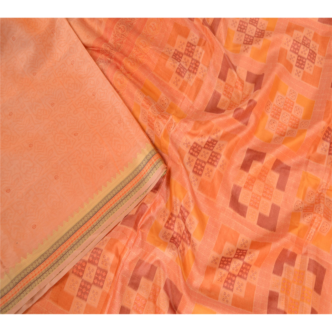 Sanskriti Vintage Sarees From India Peach Pure Silk Printed Sari Craft Fabric