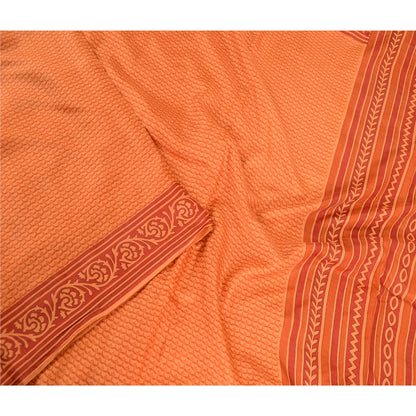 Sanskriti Vintage Sarees Indian Orange Pure Silk Printed Sari 5yd Craft Sustainable Fabric