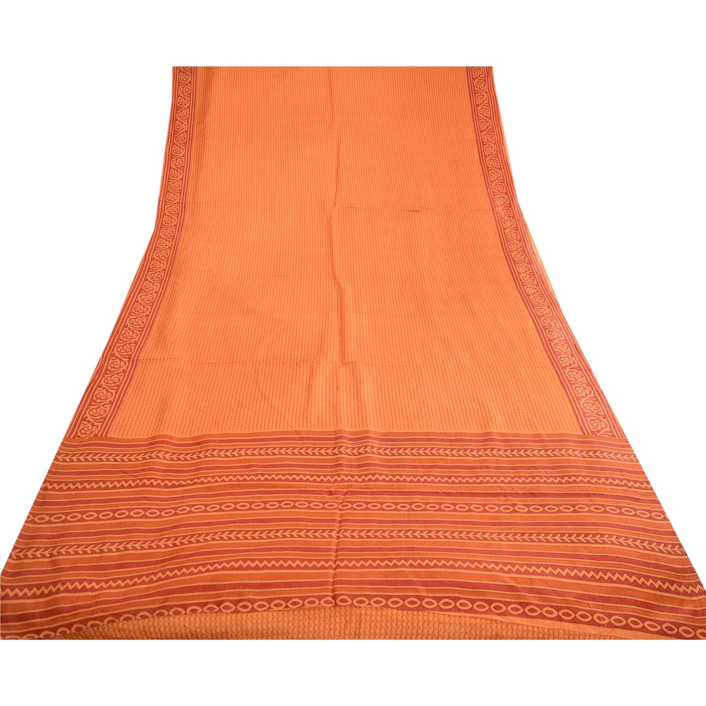 Sanskriti Vintage Sarees Indian Orange Pure Silk Printed Sari 5yd Craft Sustainable Fabric
