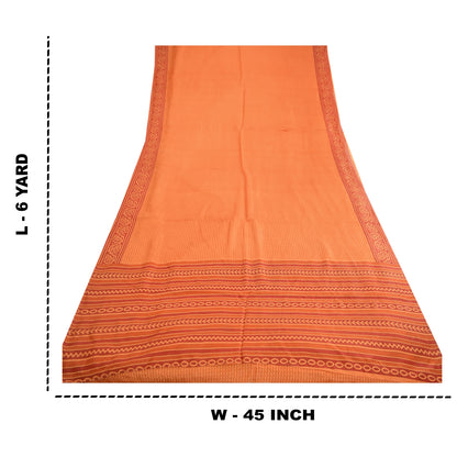 Sanskriti Vintage Sarees Indian Orange Pure Silk Printed Sari 5yd Craft Sustainable Fabric