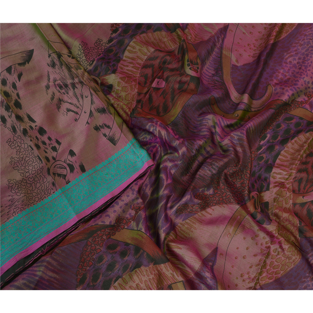 Sanskriti Vintage Sarees Shades of Purple Pure Silk Printed Sari Craft Fabric
