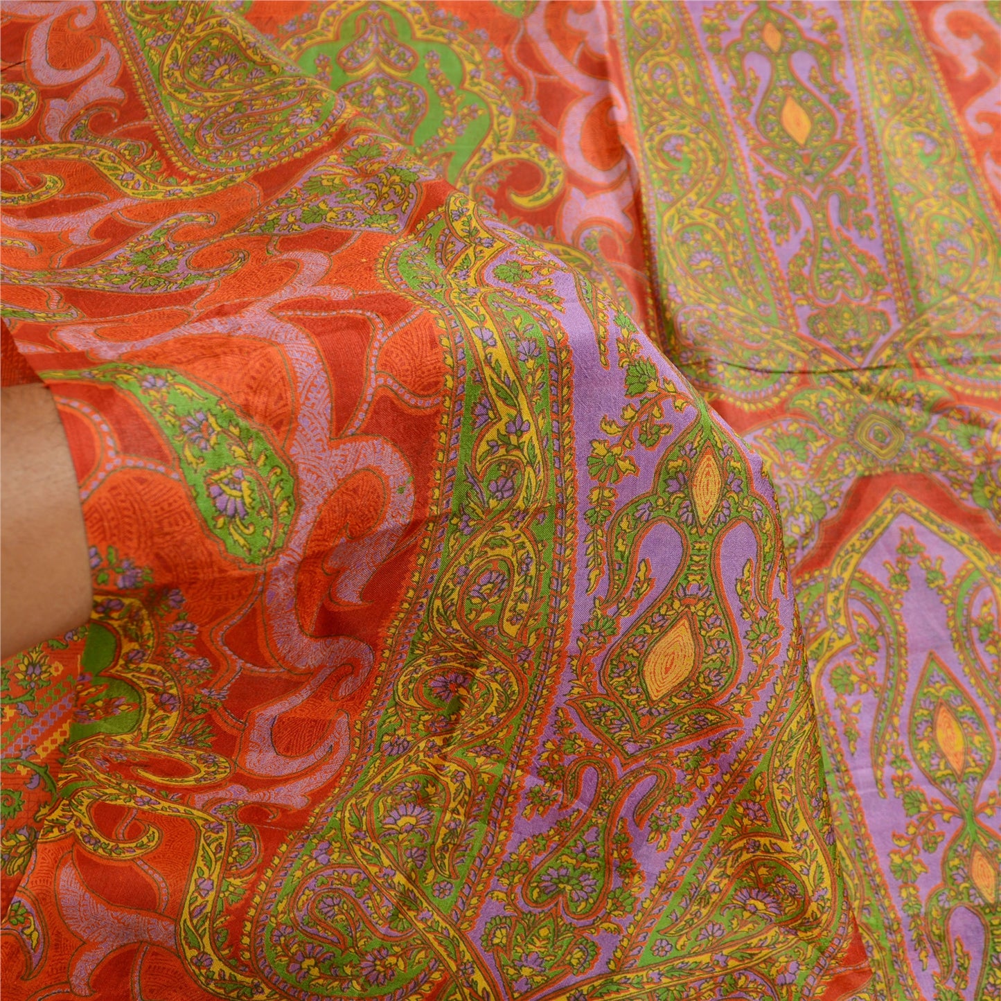 Sanskriti Vintage Sarees Red Pure Silk Printed Sari Floral Soft 5yd Craft Sustainable Fabric