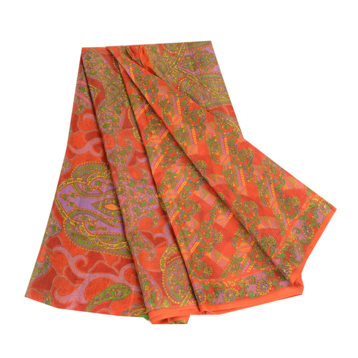 Sanskriti Vintage Sarees Red Pure Silk Printed Sari Floral Soft 5yd Craft Sustainable Fabric