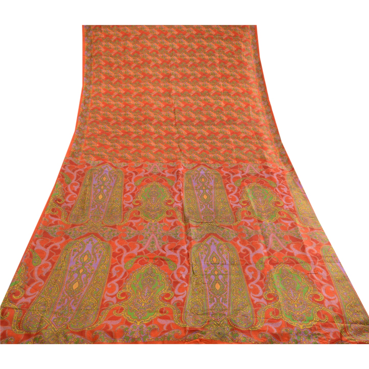 Sanskriti Vintage Sarees Red Pure Silk Printed Sari Floral Soft 5yd Craft Sustainable Fabric