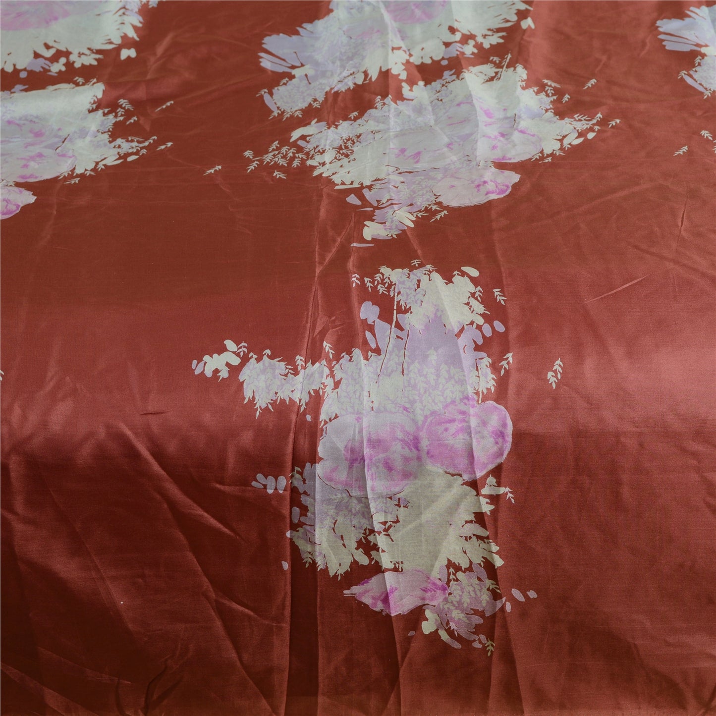 Sanskriti Vintage Sarees Dusty Red Pure Silk Printed Sari Floral Craft Sustainable Fabric