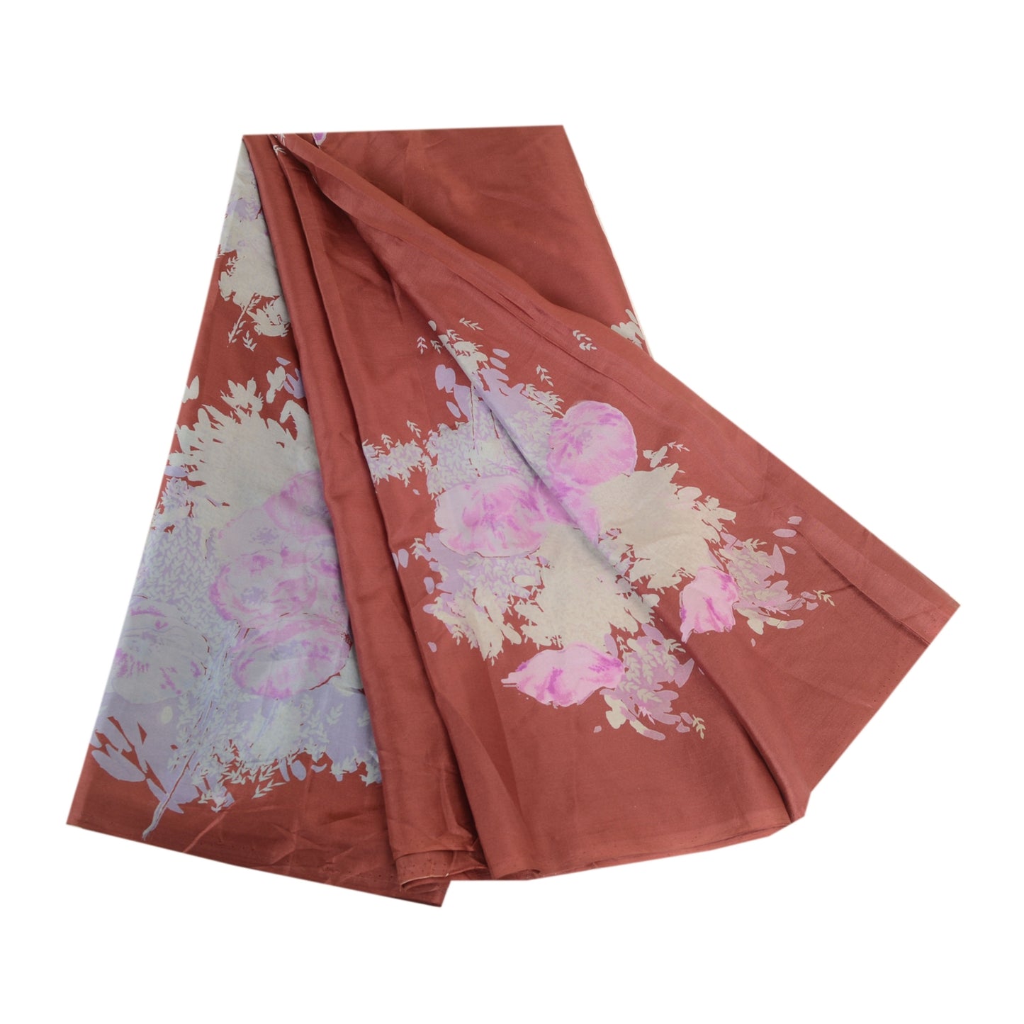 Sanskriti Vintage Sarees Dusty Red Pure Silk Printed Sari Floral Craft Sustainable Fabric