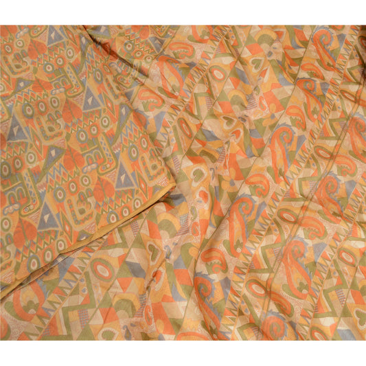 Sanskriti Vintage Sarees Multi 100% Pure Silk Printed Sari 5yd Soft Craft Sustainable Fabric