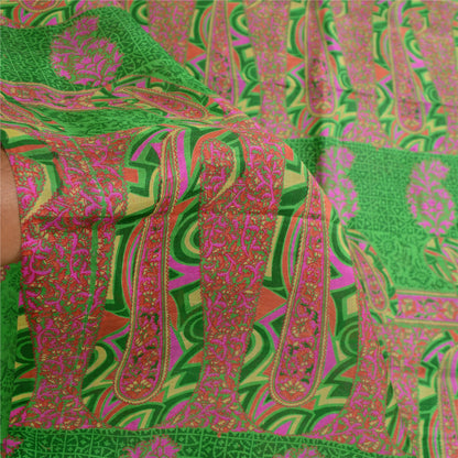 Sanskriti Vintage Sarees From India Green Pure Silk Printed Sari Craft Sustainable Fabric
