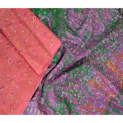 Sanskriti Vintage Sarees Pink Printed Pure Silk Sari Soft Floral Craft Sustainable Fabric