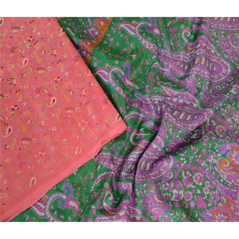 Sanskriti Vintage Sarees Pink Printed Pure Silk Sari Soft Floral Craft Sustainable Fabric