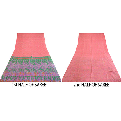 Sanskriti Vintage Sarees Pink Printed Pure Silk Sari Soft Floral Craft Sustainable Fabric