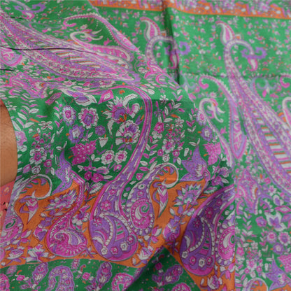 Sanskriti Vintage Sarees Pink Printed Pure Silk Sari Soft Floral Craft Sustainable Fabric